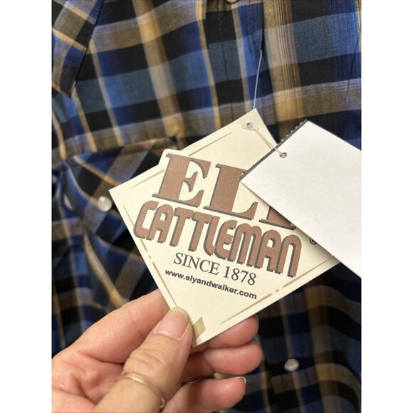 Ely Cattleman Western Shirt Mens Size Small Pearl Snap Cowboy Work Wear Plaid - Picture 3 of 5